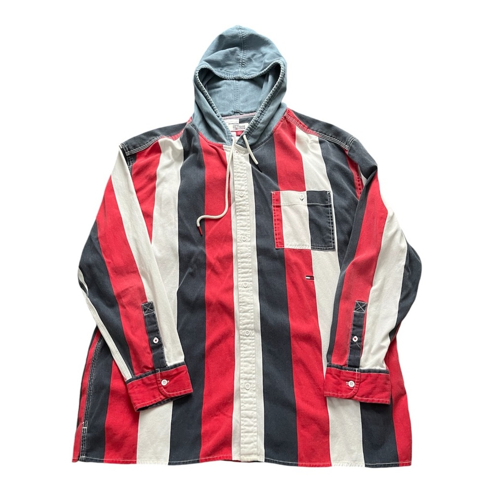 TOMMY HILFIGER Men's Stripe Hooded RELAXED‎ Button Shirt Cotton